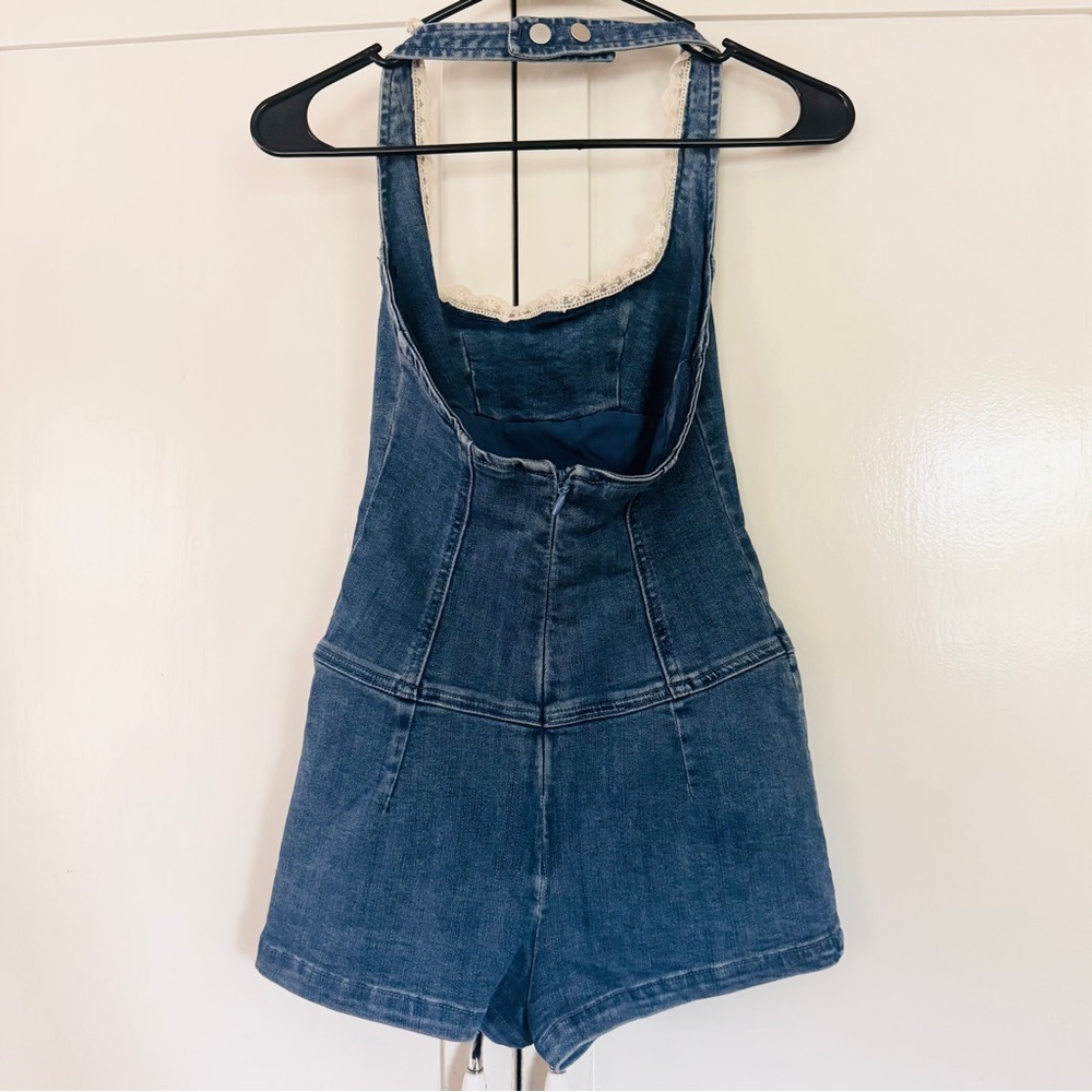 Oh Polly Light Blue Denim Halter Romper - Picture 5 of 6